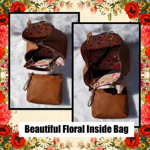 Cognac Bag with Rose Bow & Matching Clutch - Picture 2 of 8